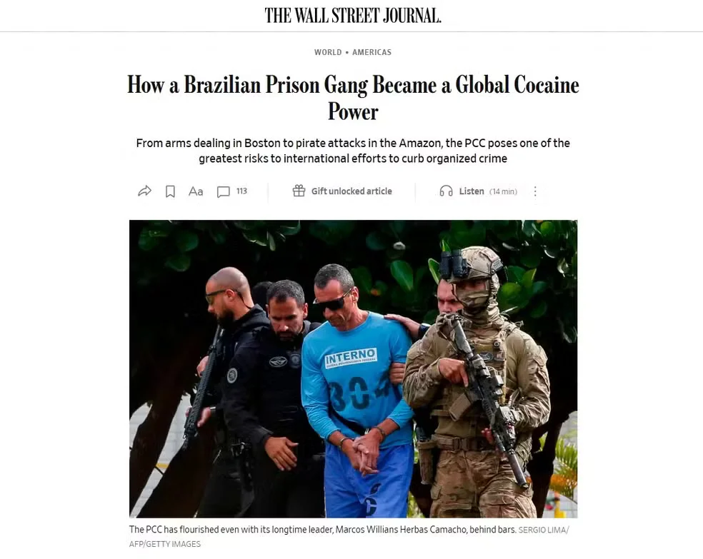 Jornal dos EUA compara PCC à máfia italiana e alerta global