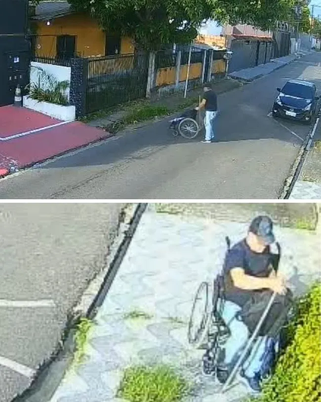 Homem é flagrado andando após pedir esmolas em cadeira de rodas em Manaus