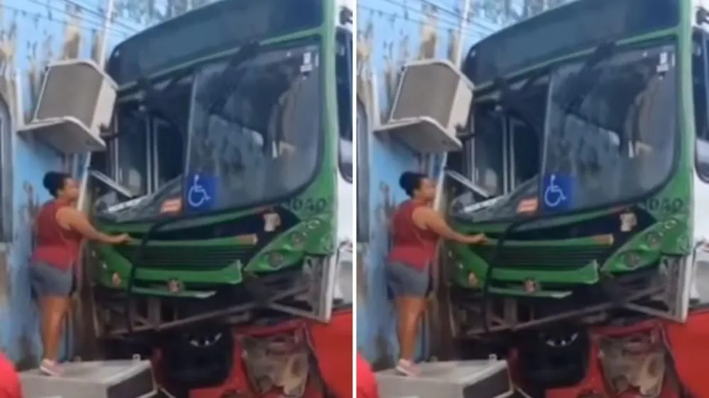 Ônibus colide com Fiat Toro e assusta moradores na zona oeste de Manaus