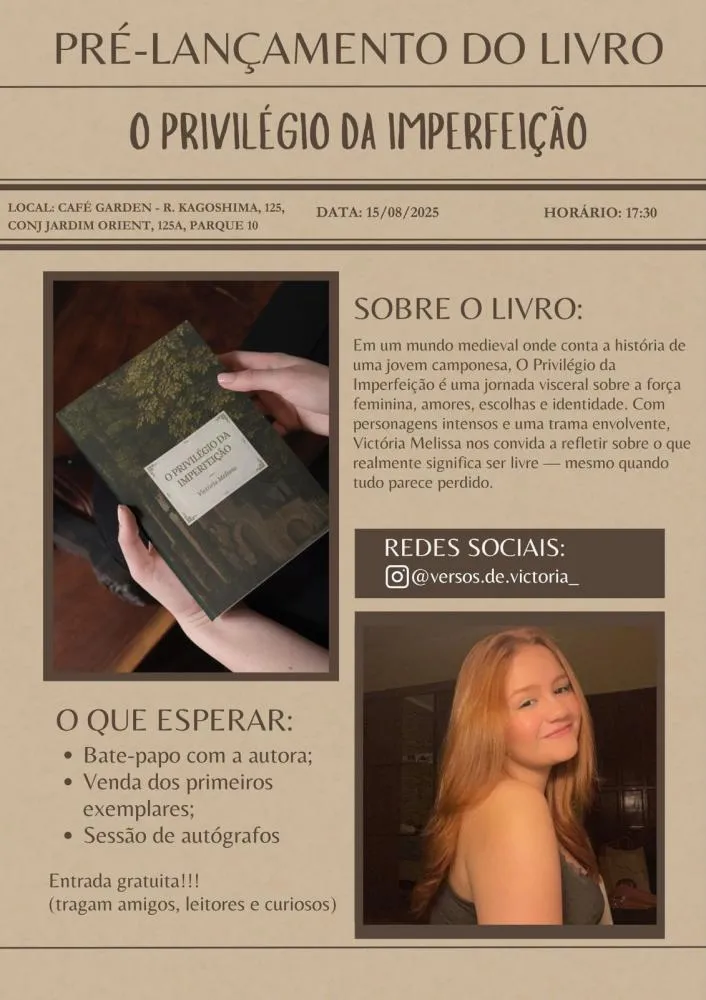 Escritora Victória Barbosa lança seu primeiro livro ‘O Privilégio da Imperfeição’ nesta sexta-feira, em Manaus