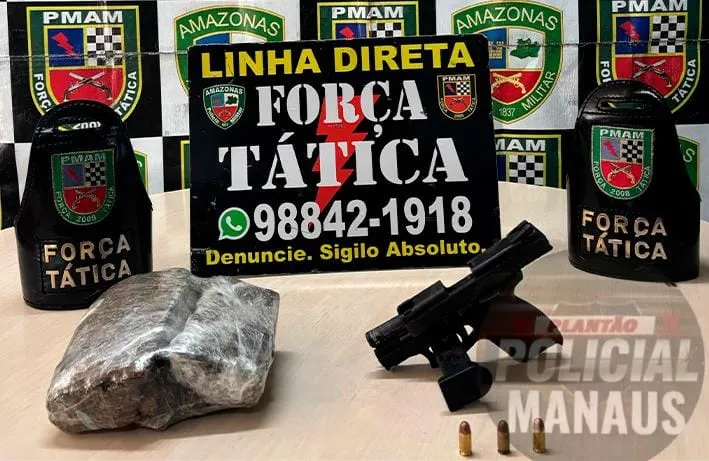 Polícia apreende 1,5 kg de maconha e arma no beco Mossoró, zona sul de Manaus