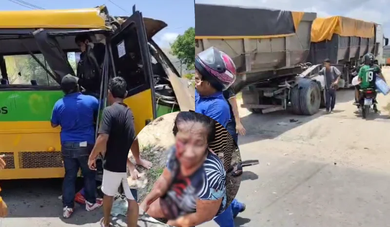Micro-ônibus colide com caçamba na avenida Curaçau; passageiros ficaram feridos